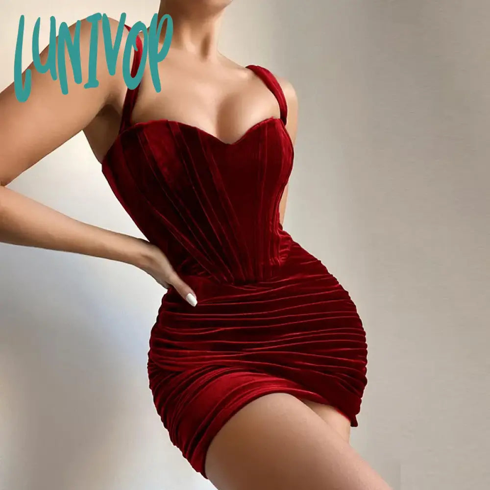 Lunivop High Quality Summer Velvet Bodycon Dress Sexy Women New Arrivals Lined Green Party Dress Celebrity Evening Club Night Dress