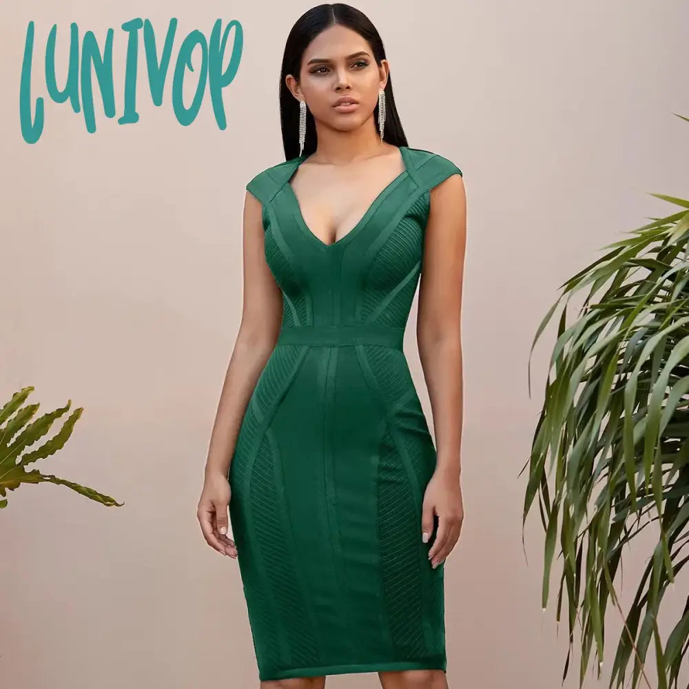 Lunivop  New Summer Sexy Green V Neck Bandage Dress Bodycon Robe Soiree Femme Evening Club Party Vestidos De Fiesta Women Dresses