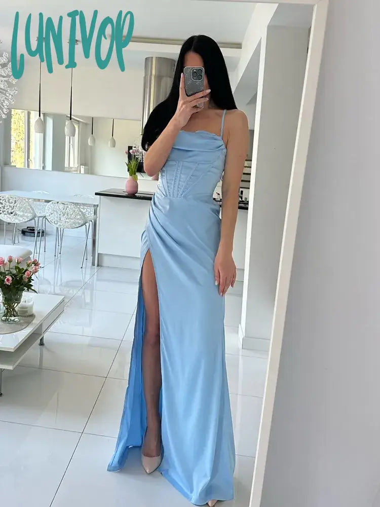 Lunivop Satin Backless Prom Dresses Sexy Long Elegant Bodycon Celebrity Evening Dresses Green Formal Occasion Dress