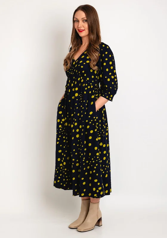 White Stuff Lucy Polka Dot A-Line Midi Dress, Navy Multi