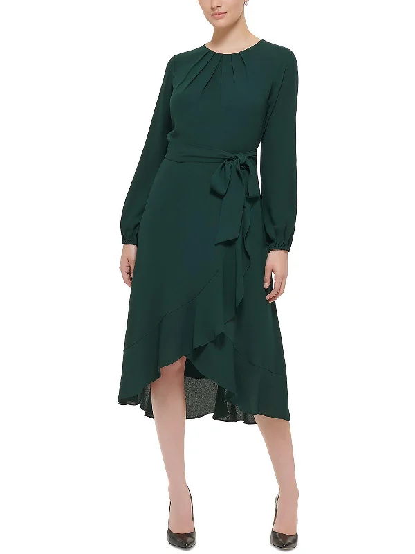 Womens Belted Calf Midi Dress