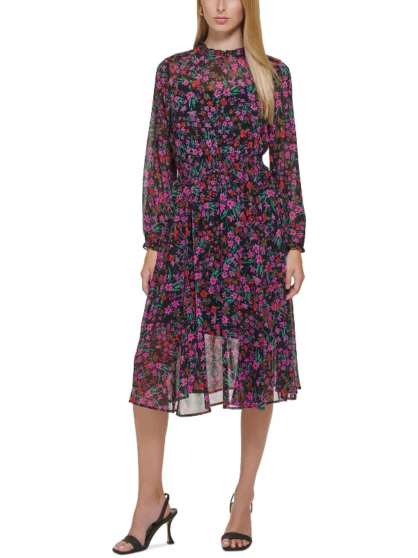 Womens Smocked Calf Midi Dress