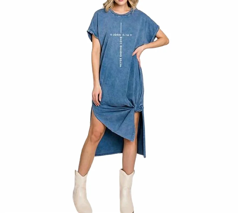 Never Ending Love T-Shirt Dress In Washed Blue