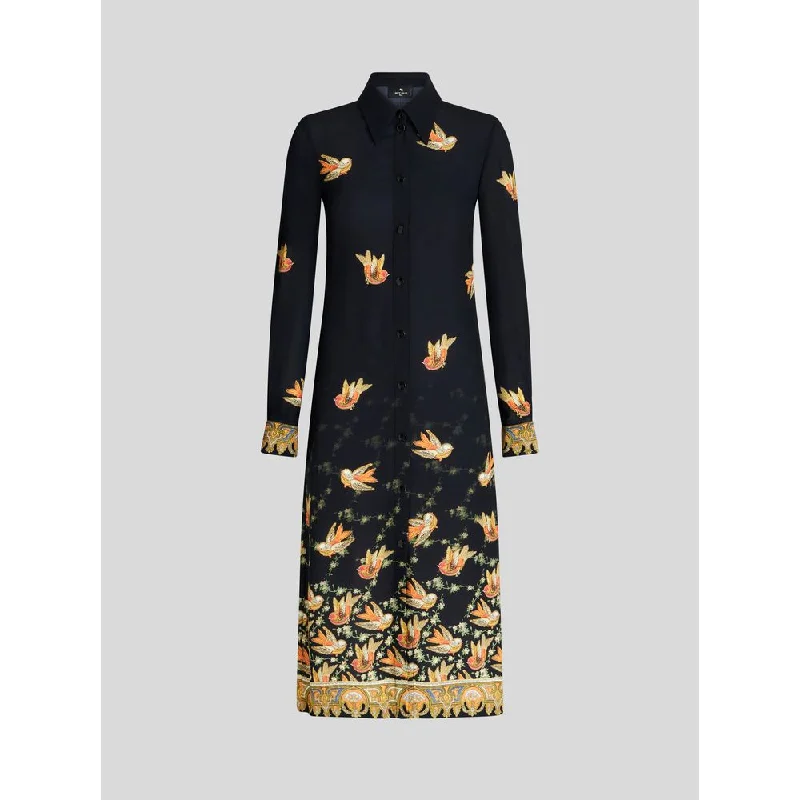 Sablé Shirt Dress With Printed Birds