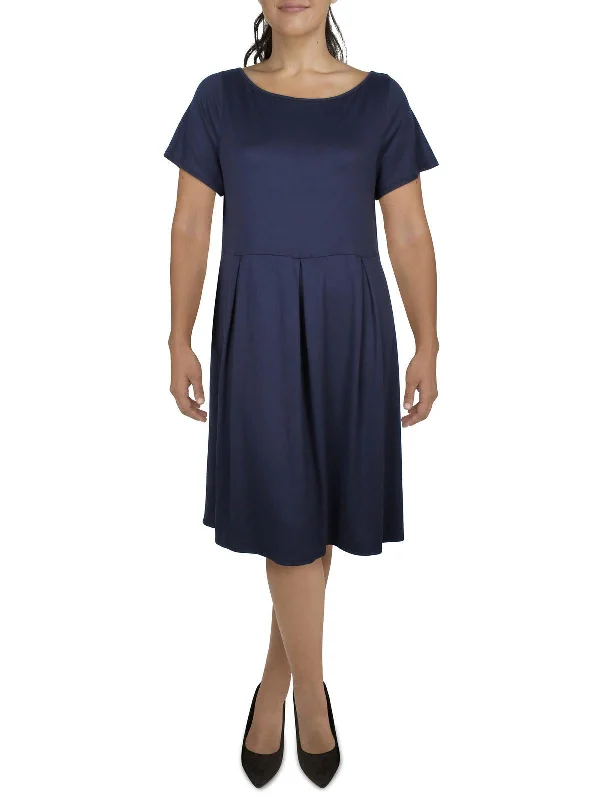 Womens Pleated Knee-Length Shirtdress